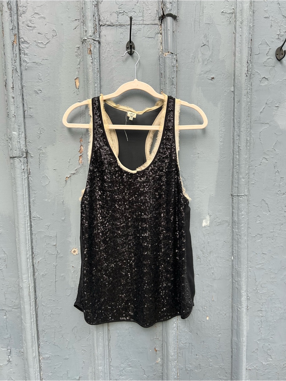 Wilfred Black Sequins Silk Racerback Tank Top - Picture 2 of 9